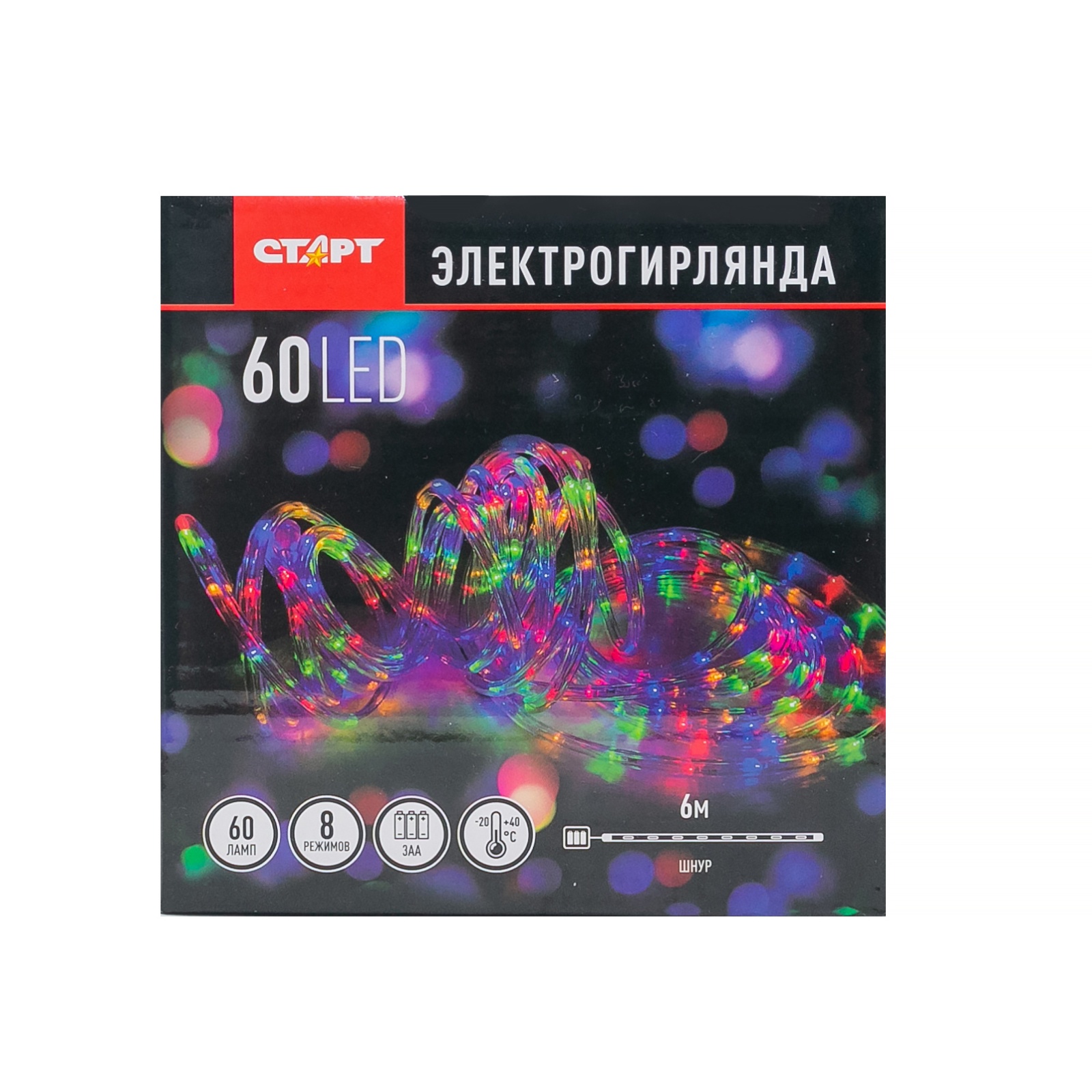 СТАРТ НГ 60LED RGB 3АА 8 реж 6м шнур --36