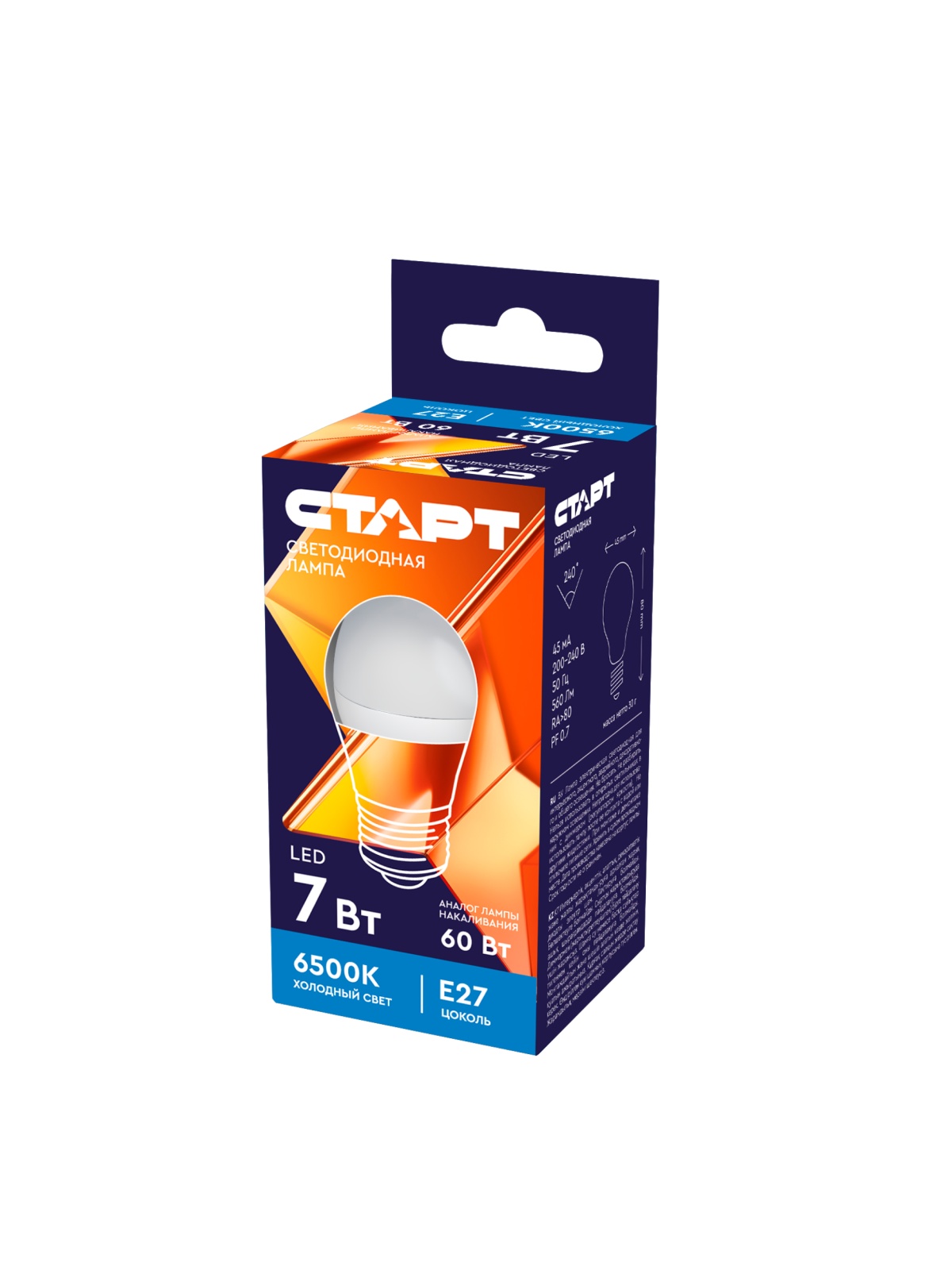 СТАРТ LEDSphereE27 7W 65 WS 10/100