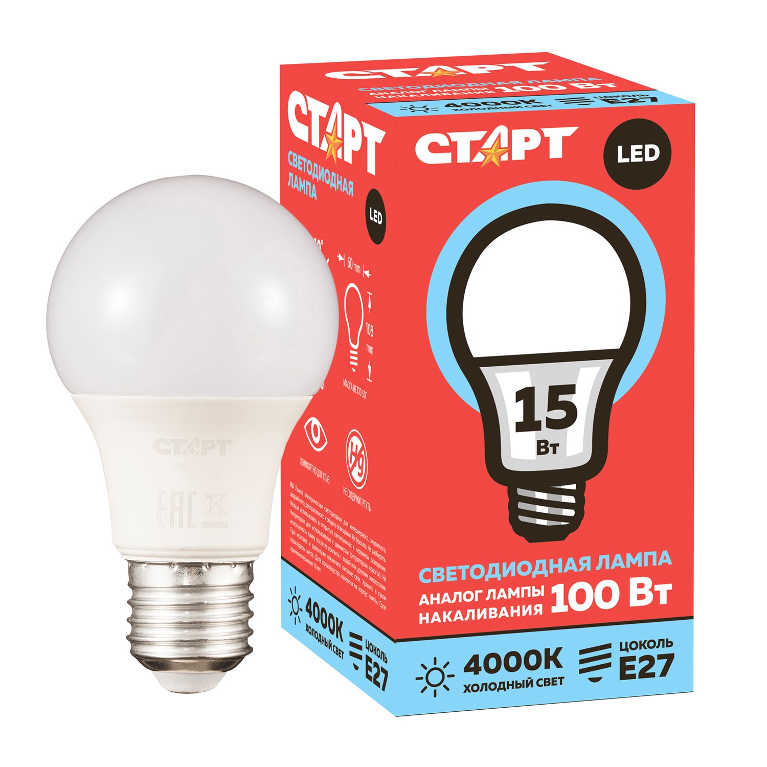 СТАРТ ECO LEDGLSE27 15W 40 FP 10/100