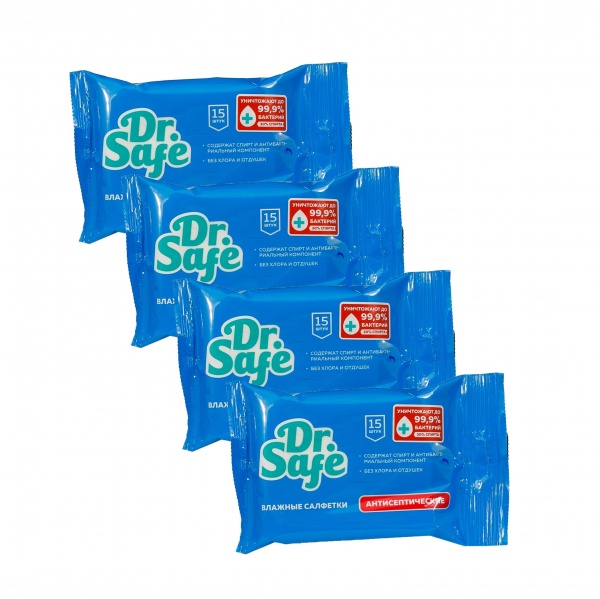 DR.SAFE набор 4 салфетки д/рук без запаха OS 4/32