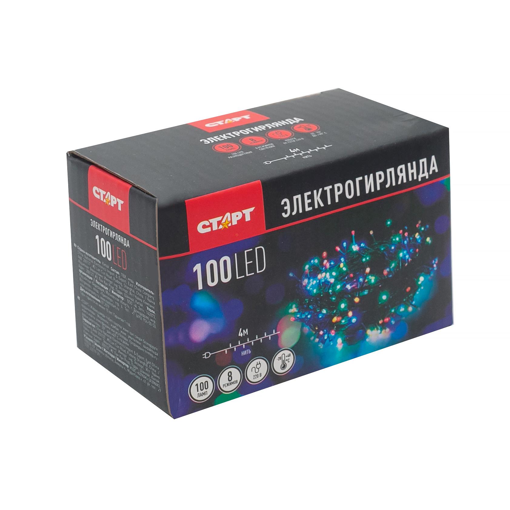 СТАРТ НГ 100LED 220V 8 реж 4м нить --100