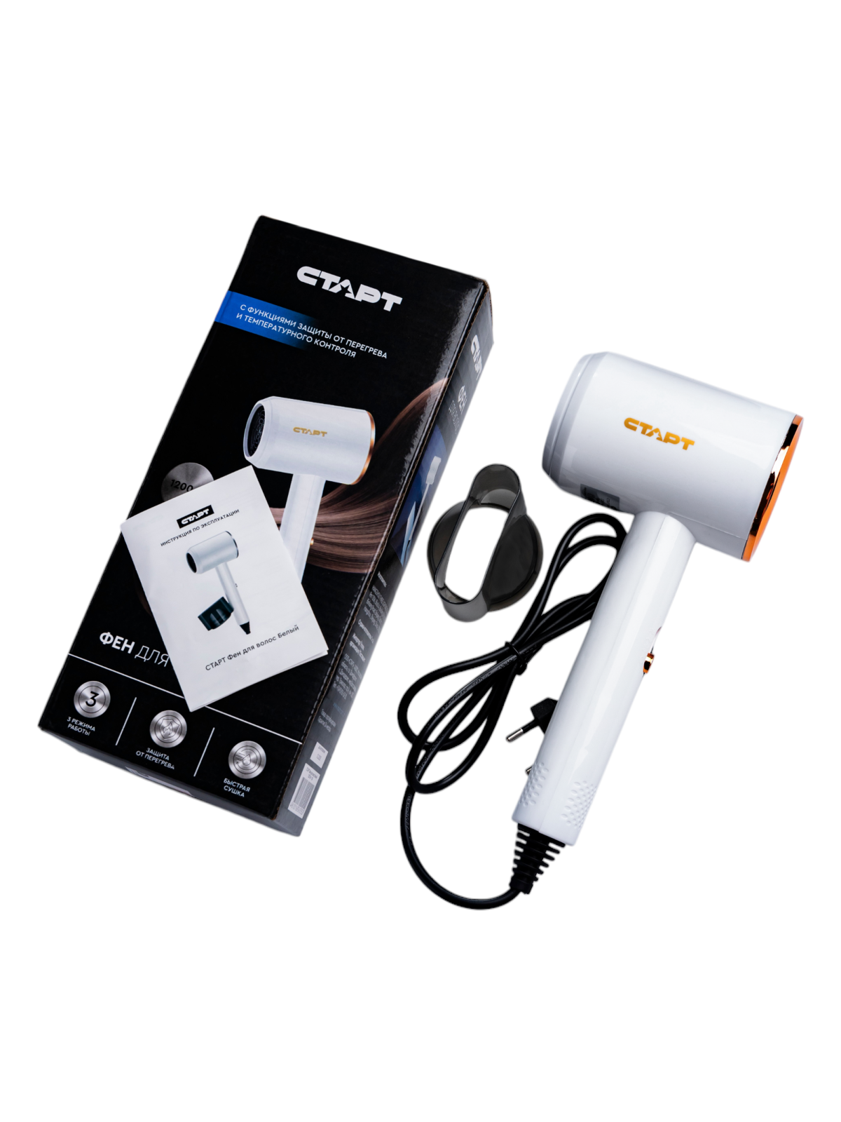СТАРТ Фен для волос белый 1200 Вт