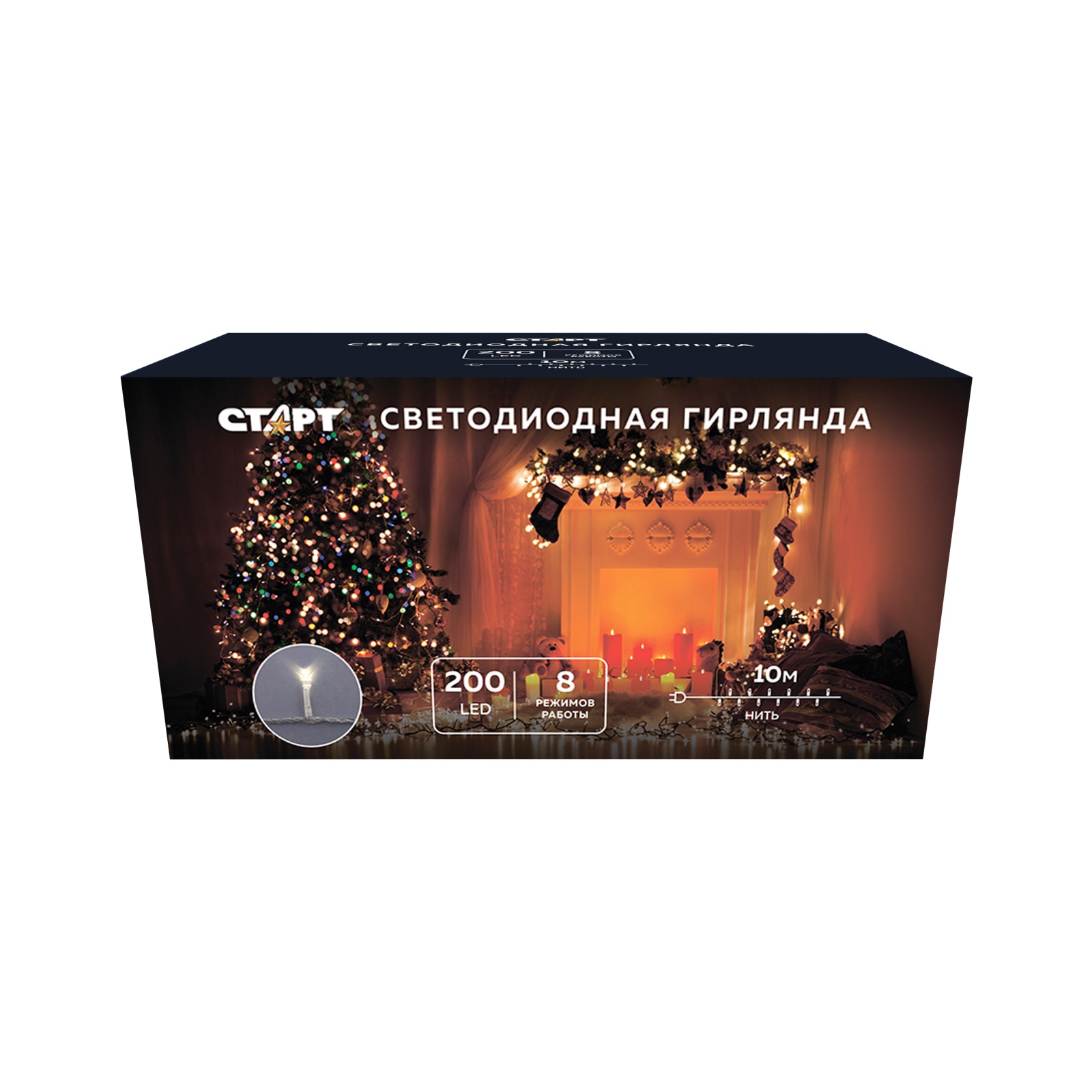 СТАРТ НГ 200LED 220V 8реж 10м нить белый - 24