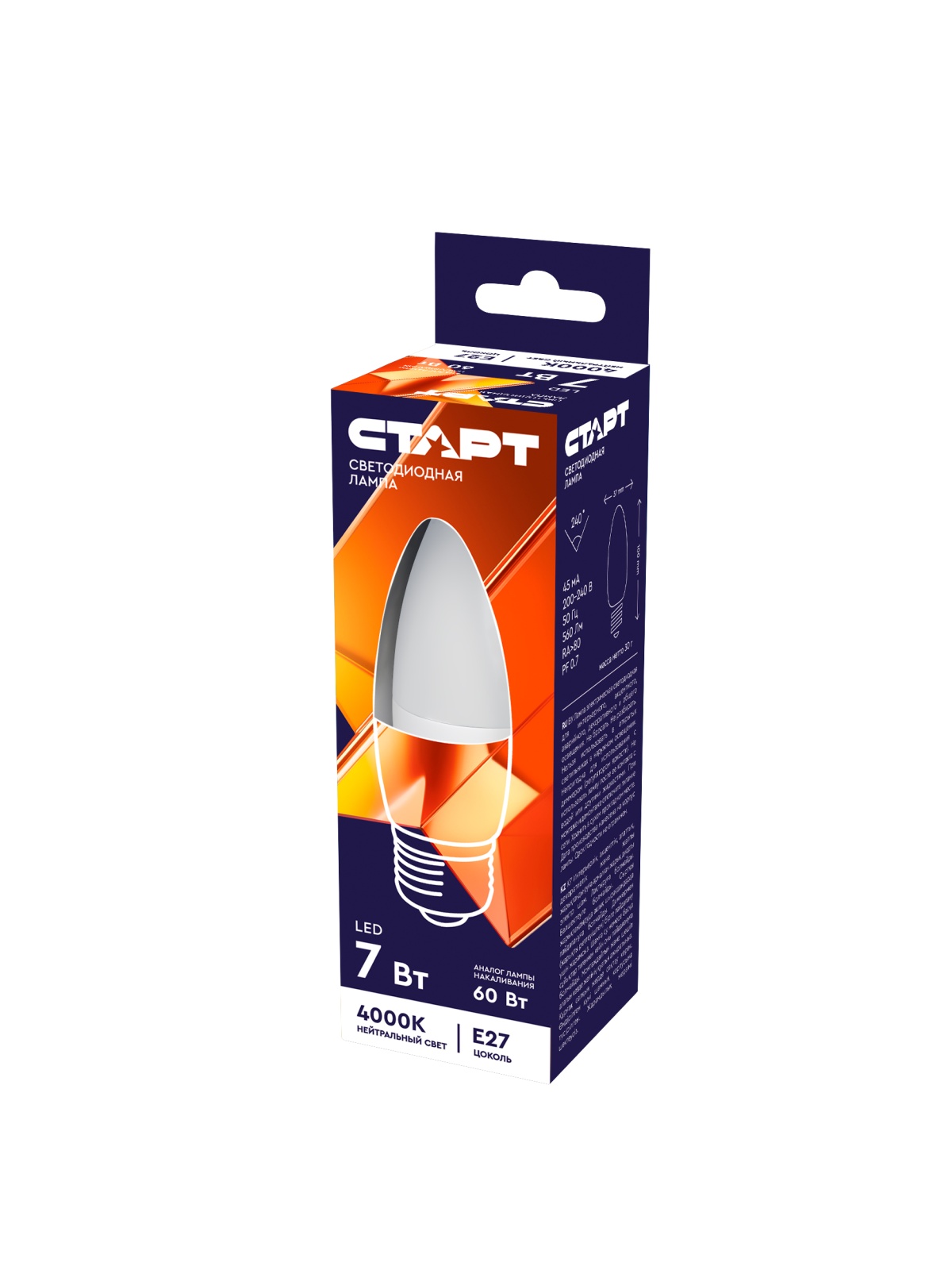 СТАРТ LEDCandleE27 7W 40  WS 10/100