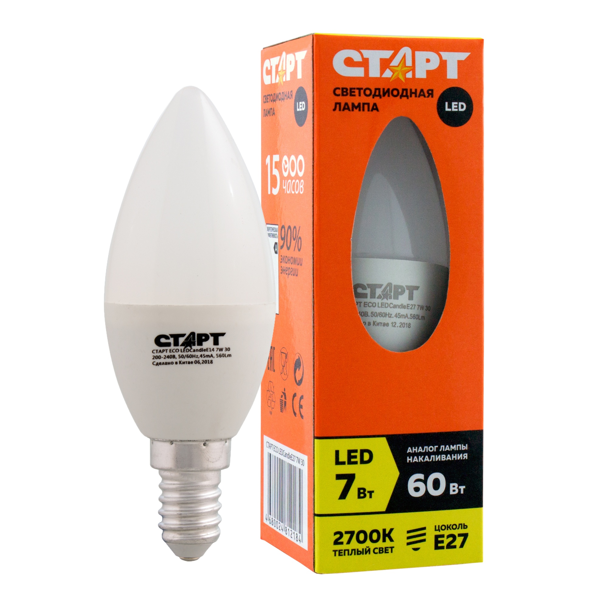 СТАРТ ECO LEDCandleE14 7W 30 10/100